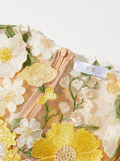 Floral Embroidered Mesh Long Sleeve Tiered Midi Dress – photo 23