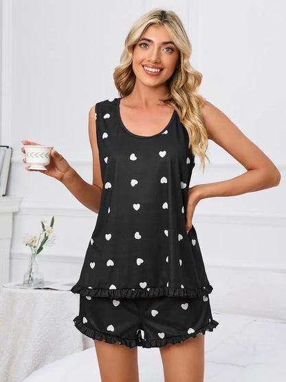 Heart Scoop Neck Tank and Shorts Lounge Set — Livostyle
