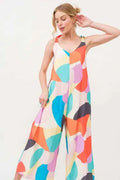 Tied Shoulder Straps Wide-Leg Geo Print Jumpsuit — Livostyle
