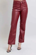 High Waist Tummy Control Faux Leather Straight Pants — Livostyle