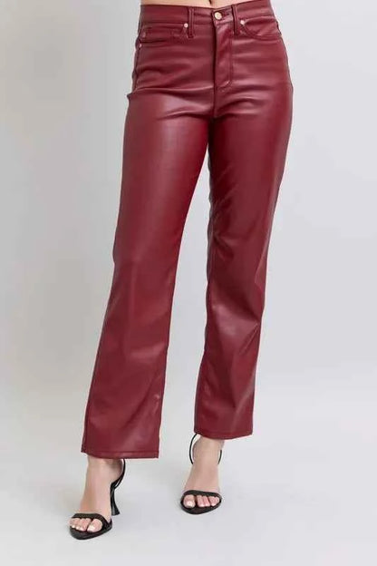 High Waist Tummy Control Faux Leather Straight Pants — Livostyle