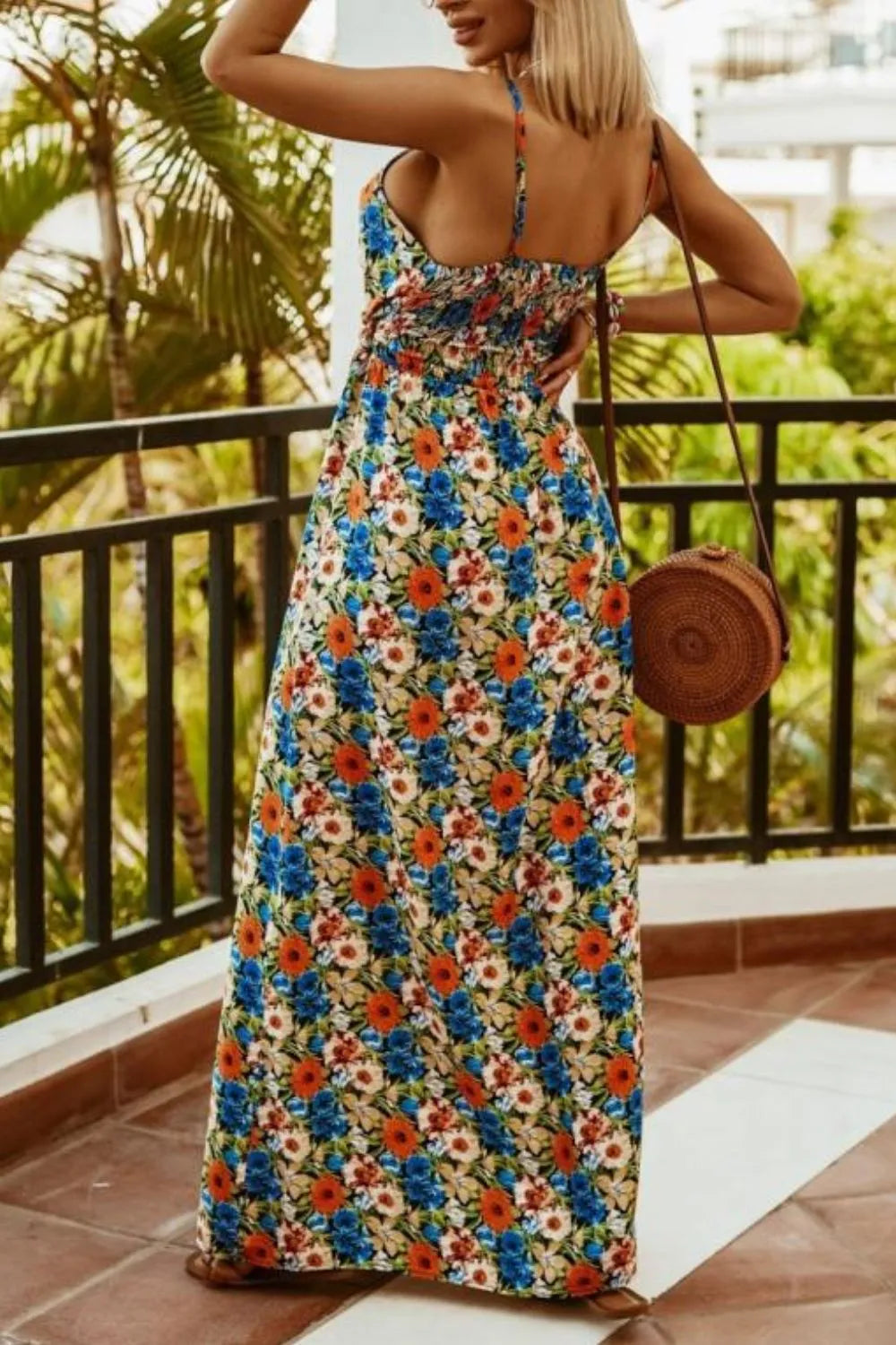 Printed Smocked Ruched Spaghetti Strap Maxi Dress – photo 11