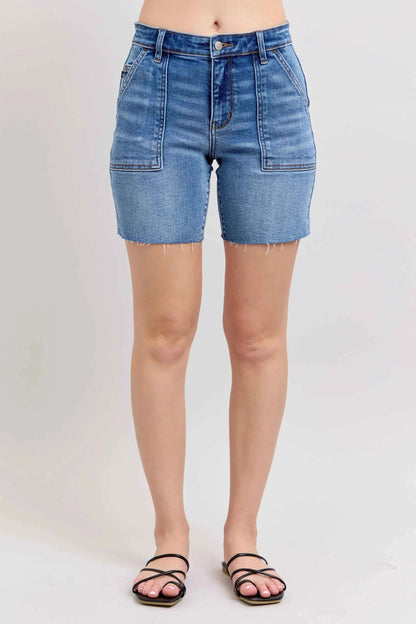 Mid Rise Bermudas Denim Shorts W/ Back Flap Pockets — Livostyle