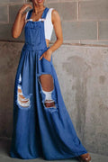Distressed Wide Leg Denim Overalls — Livostyle