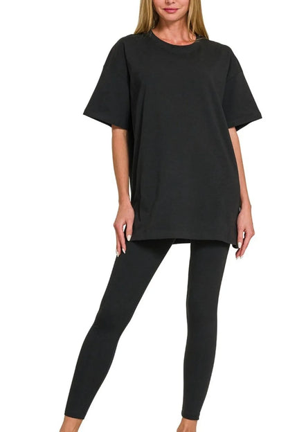 Cotton round-neck top and legging matching set — Livostyle