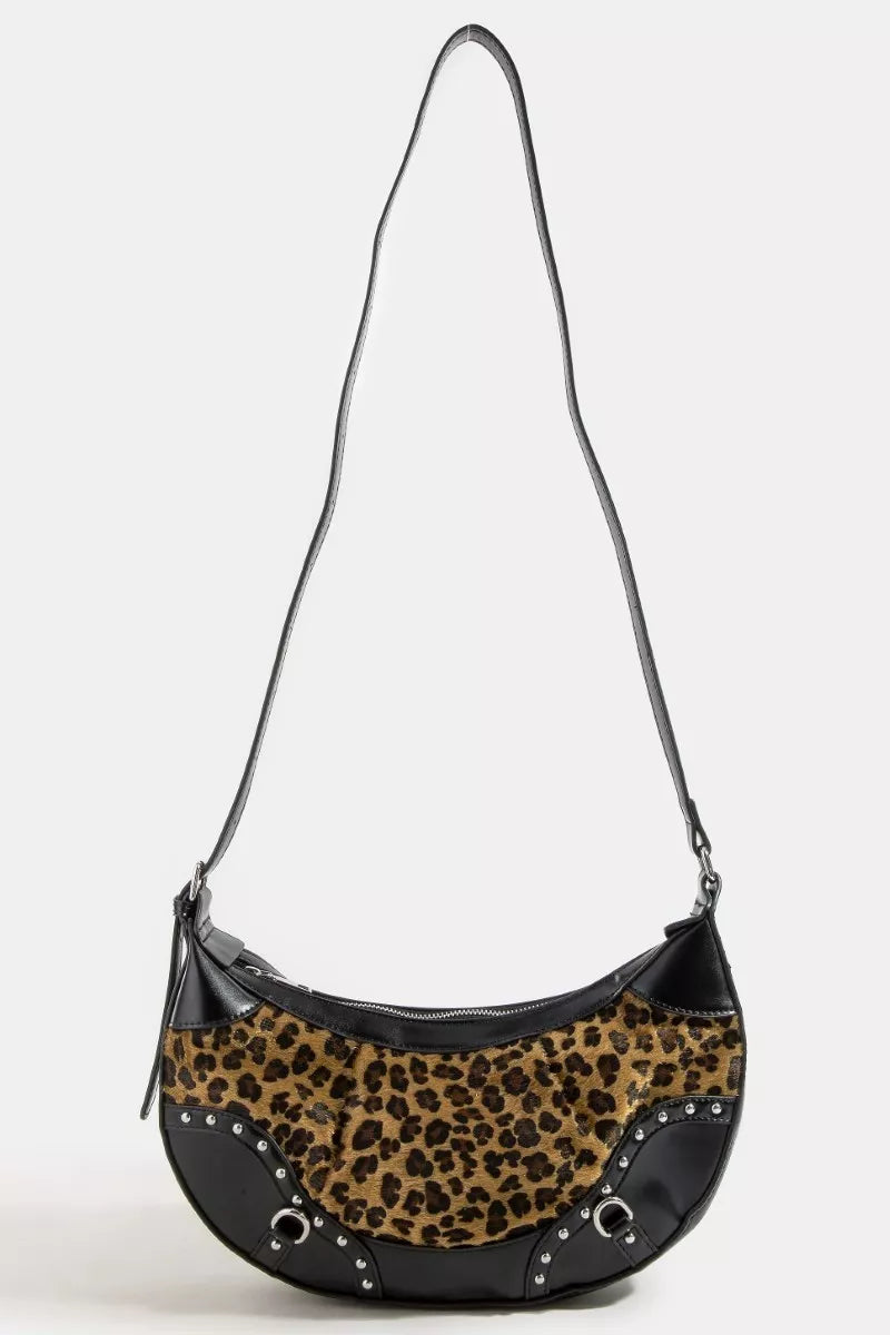 Leopard Print Half Moon Shoulder Bag in Black — Livostyle
