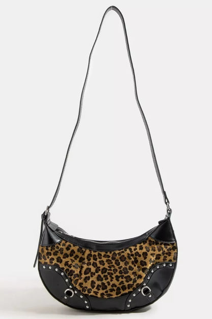 Leopard Print Half Moon Shoulder Bag in Black — Livostyle