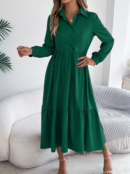 Long Sleeve Tiered Button-Front Midi Dress – photo 15
