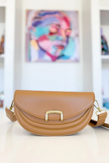 Buckle Closure Crescent Faux Leather Crossbody Bag — Livostyle