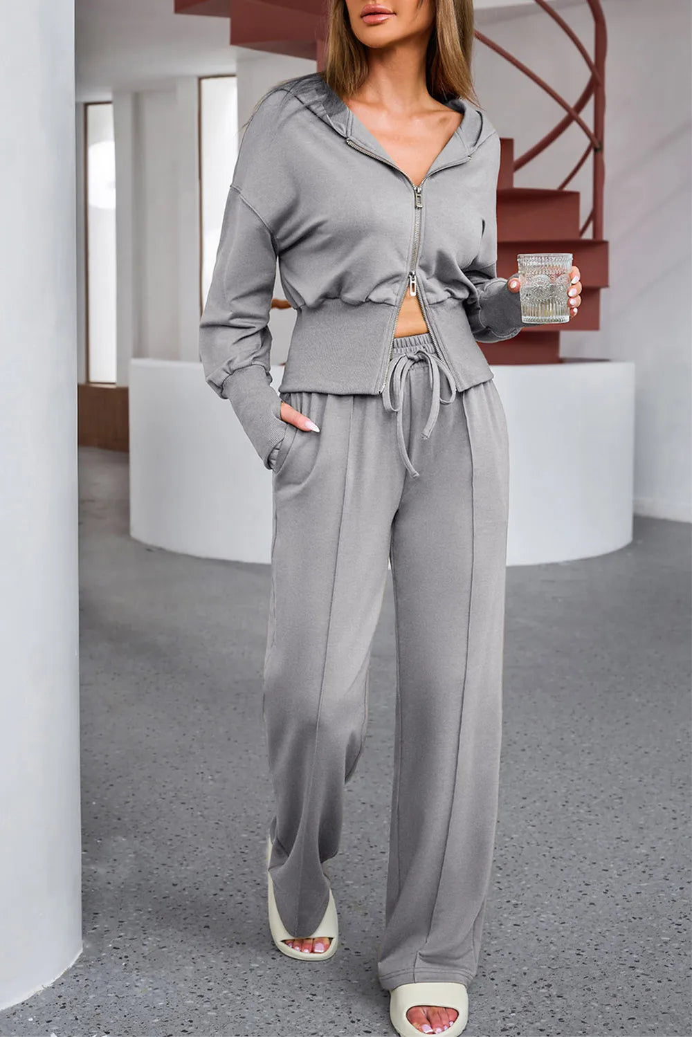 Dropped Shoulder Hoodie and Drawstring Pants Active Set — Livostyle