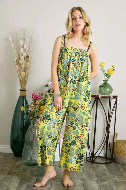 Elastic Detail Tropical Jumpsuit — Livostyle
