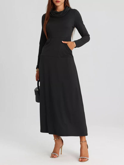 Cowl Neck Long Sleeve Midi Dress with Pockets – photo 5