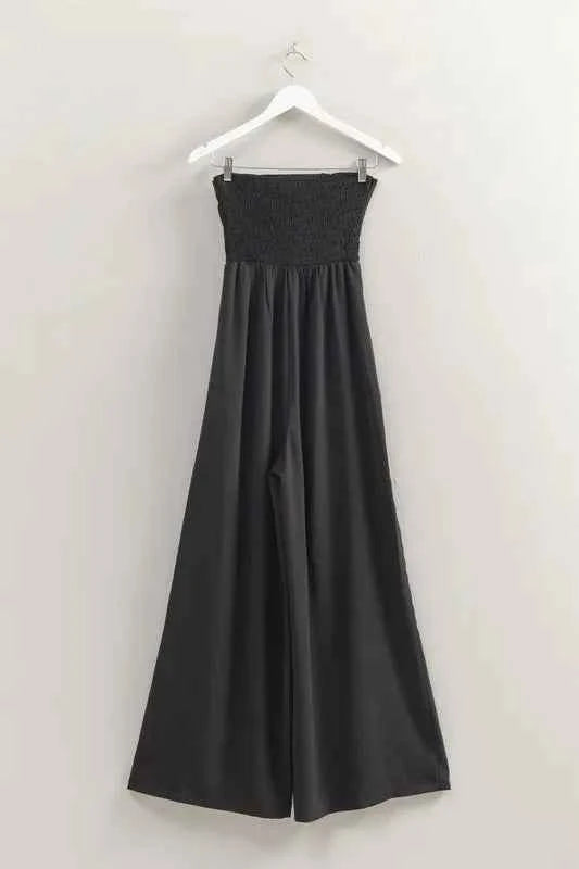 HYFVE Strapless Tie Front Smocked Jumpsuit