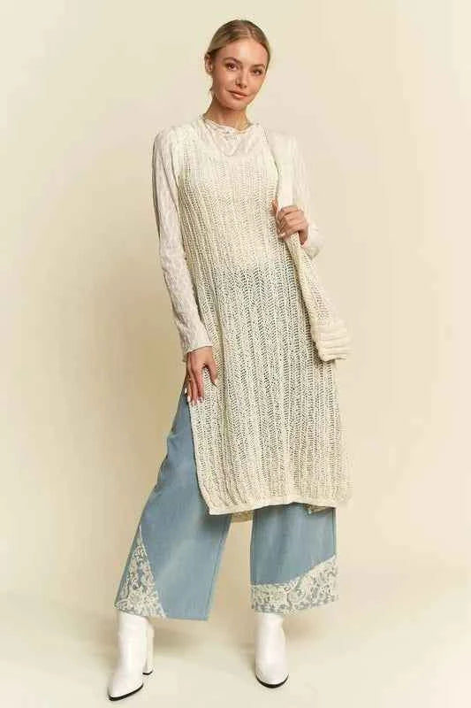 Davi & Dani Knit Side Slit Round Neck Sleeveless Dress & Bag