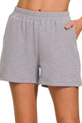 Relaxed Cotton Slub Shorts with Drawstring and Pockets in Sleet