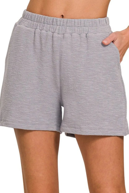 Relaxed Cotton Slub Shorts with Drawstring and Pockets in Sleet