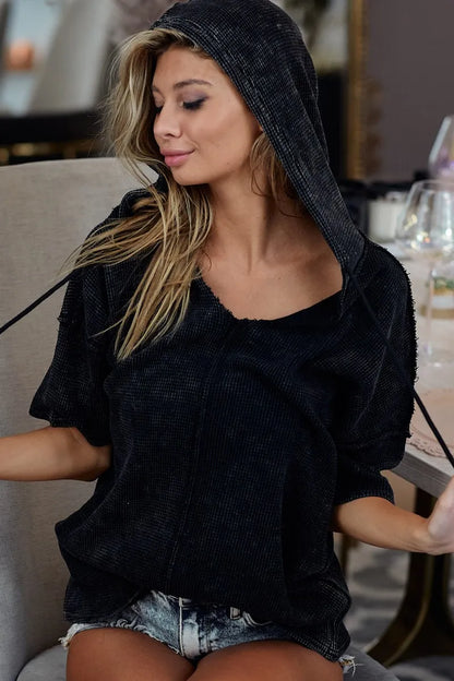 Trendy Mineral-Washed Short Sleeve Hoodie for Casual Style — Livostyle
