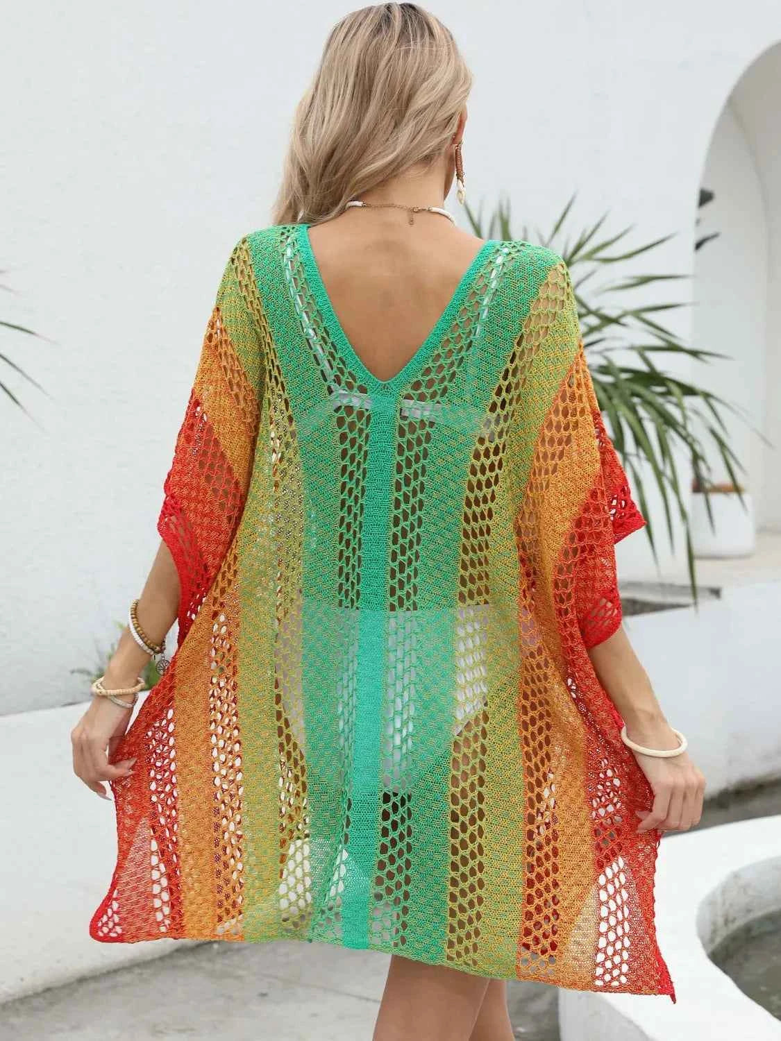 Rainbow Gradient Crochet Beach Cover Up