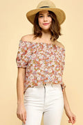 Floral Print Short Sleeve Off-The-Shoulder Blouse — Livostyle