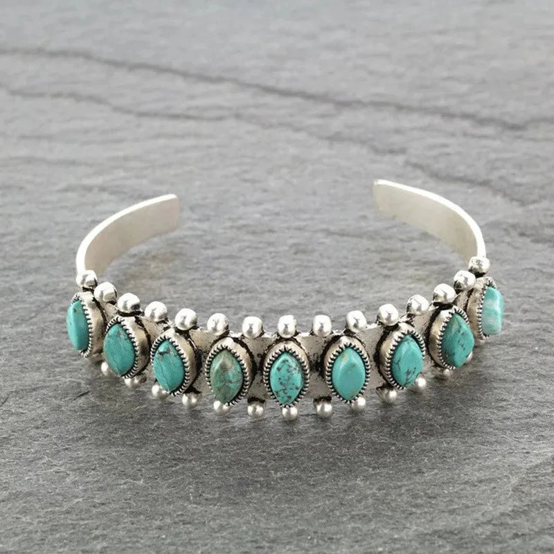 Artificial Turquoise Alloy Open Bracelet — Livostyle
