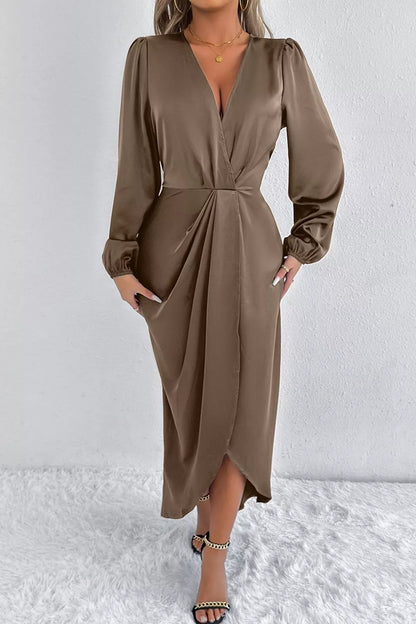 Satin Balloon Sleeve Midi Dress with Slit – photo 21
