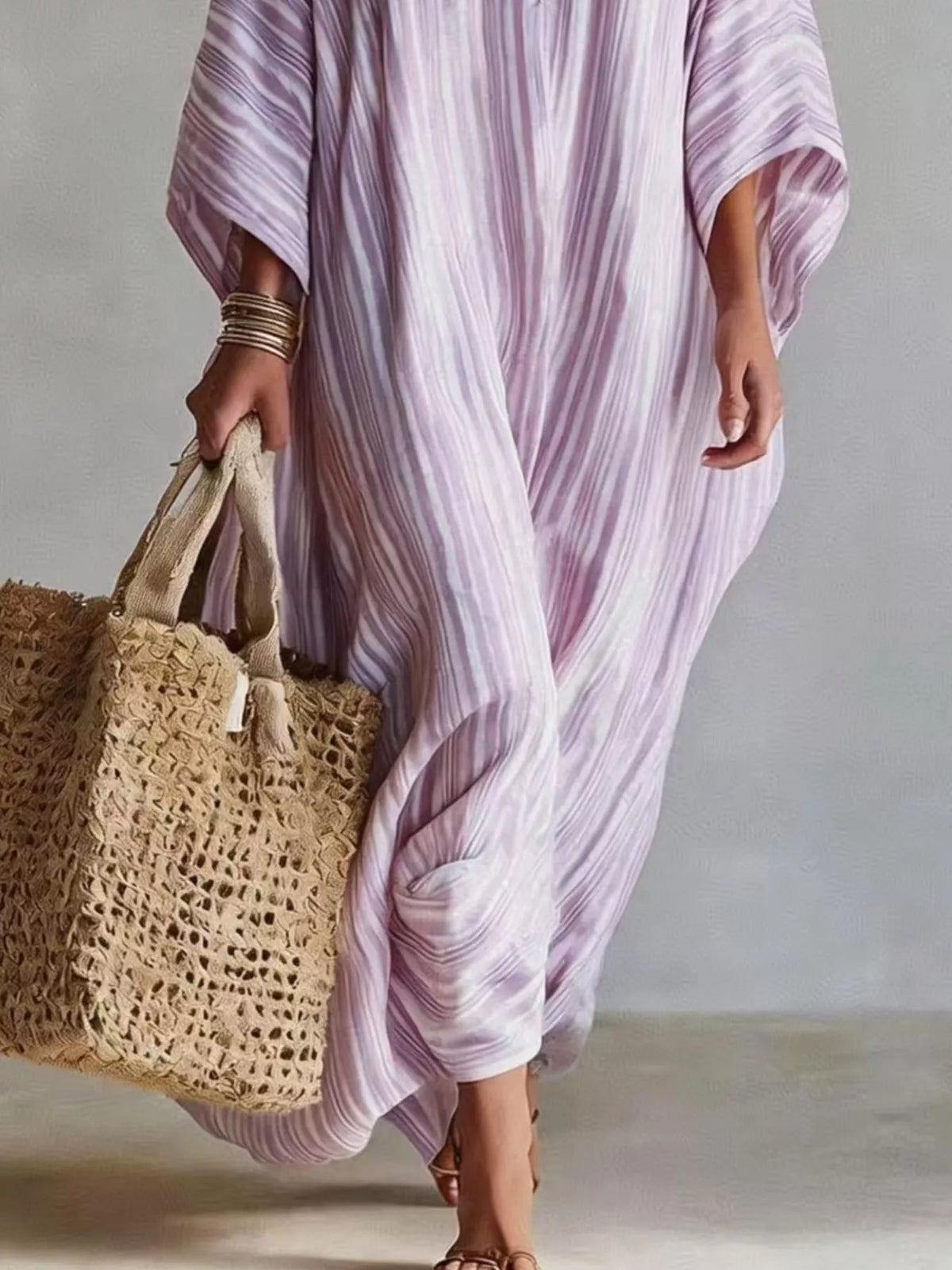 Striped V-Neck Oversized Maxi Dress – photo 7