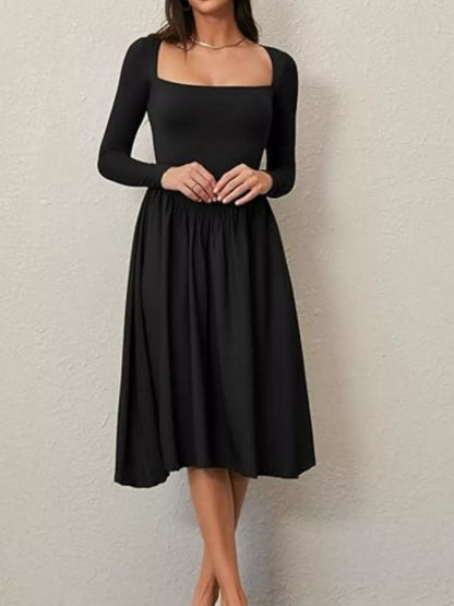 Square Neck Long Sleeve Midi Dress in Cotton Blend – photo 2