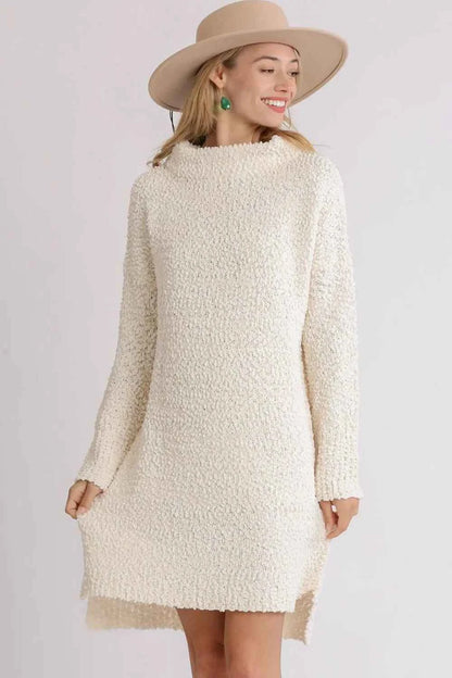 High Low Long Sleeve Boucle Sweater Dress — Livostyle