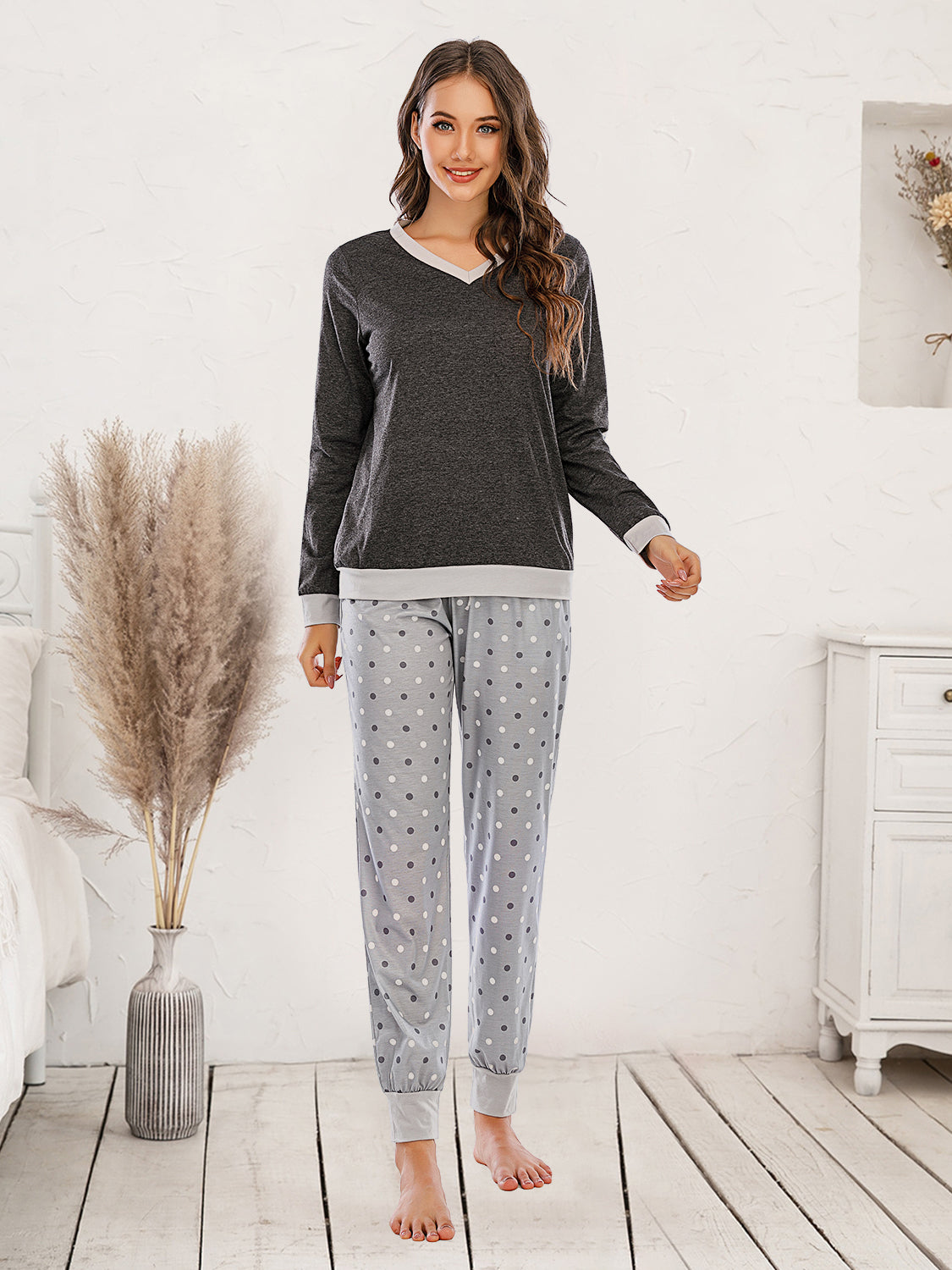 Long Sleeve Top and Polka Dot Pants Set — Livostyle