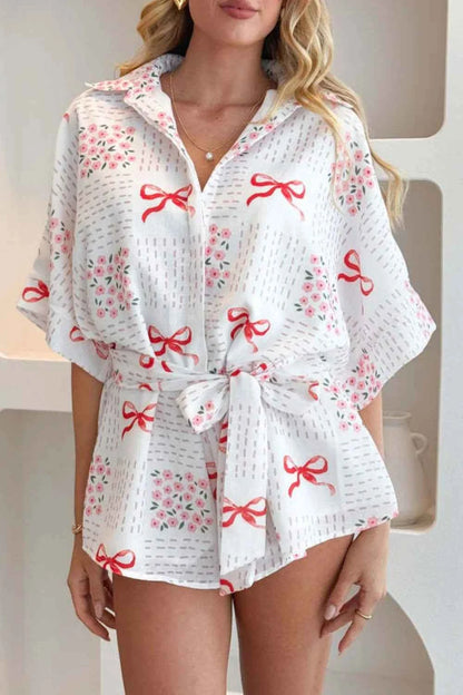 Printed Tie Waist Romper — Livostyle