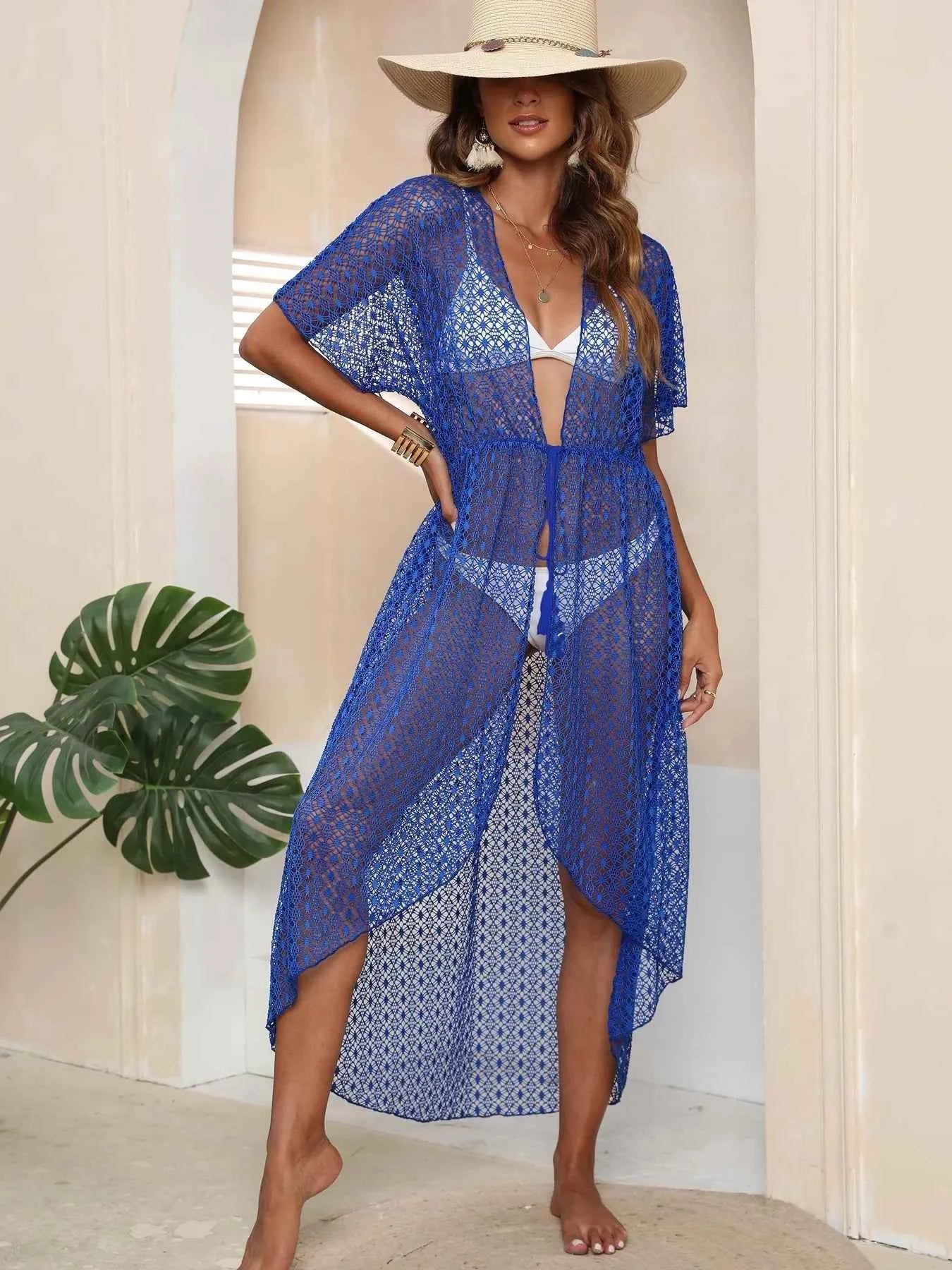 Lace Half Sleeve Sheer Cover Up