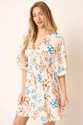 Flower Print Mocked Waist Mini Dress — Livostyle