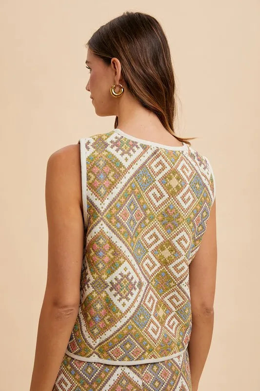 Ethnic Woven Jacquard Tie Front Vest styling — Livostyle