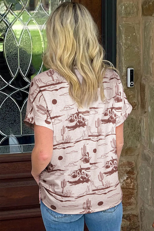 Printed Round Neck Short Sleeve T-Shirt detail — Livostyle