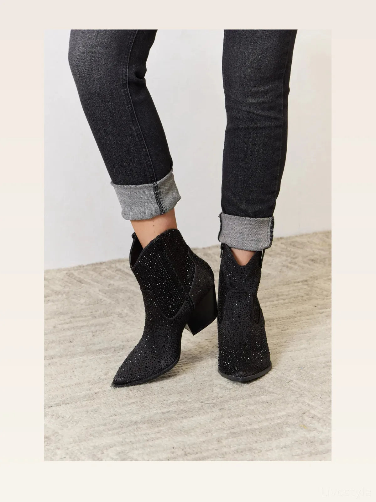 Stylish Rhinestone Ankle Cowboy Boots — styled showcase — Livostyle