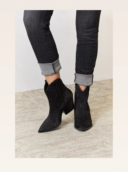 Stylish Rhinestone Ankle Cowboy Boots — styled showcase — Livostyle