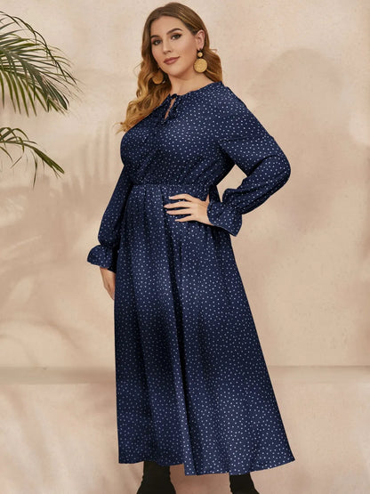 Ruffled Polka Dot Long Sleeve Midi Dress – Plus Size – photo 2