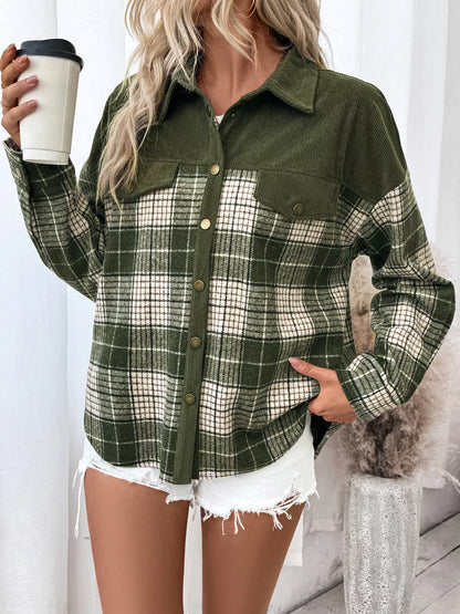 Plaid Button Up Long Sleeve Shacket styling — Livostyle