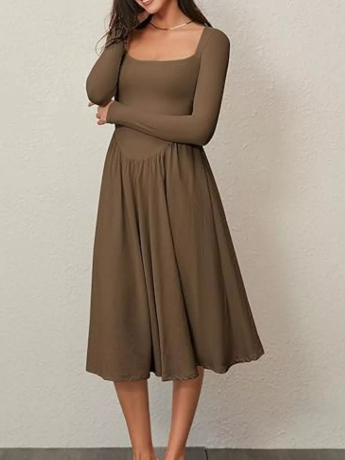 Square Neck Long Sleeve Midi Dress in Cotton Blend – photo 17