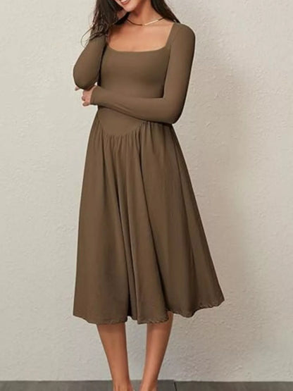 Square Neck Long Sleeve Midi Dress in Cotton Blend – photo 17