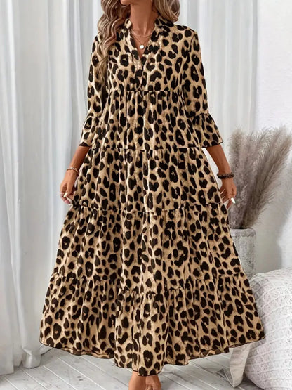 Leopard 3/4 Sleeve Ruched Midi Dress – photo 3