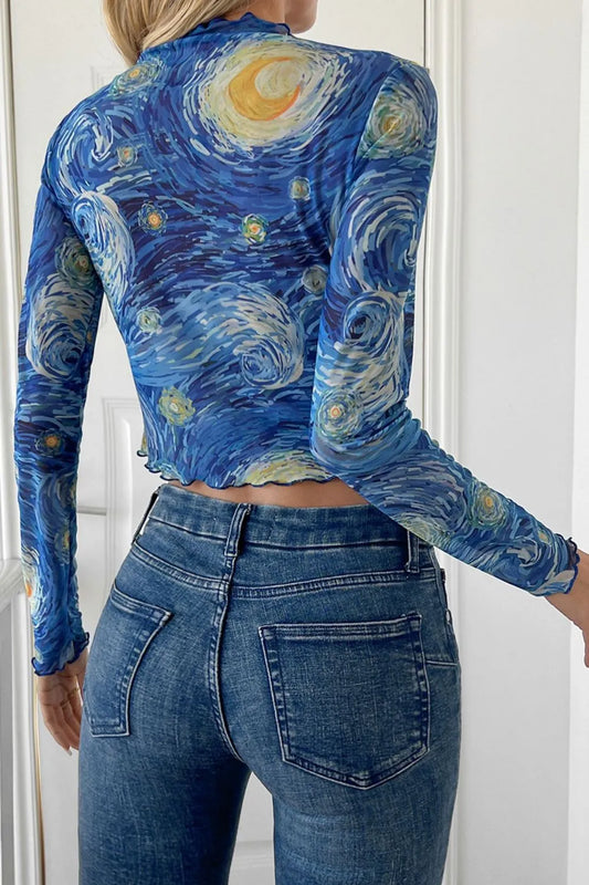Starry Sky Cropped Mesh T-Shirt detail — Livostyle