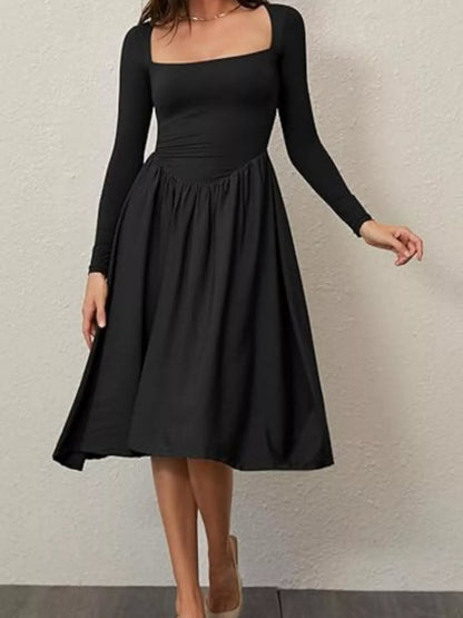 Square Neck Long Sleeve Midi Dress in Cotton Blend – photo 4