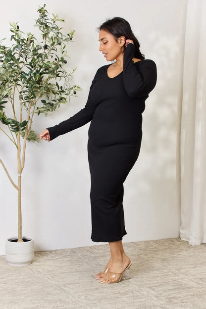 Ribbed Long Sleeve Midi Slit Dress – photo 3