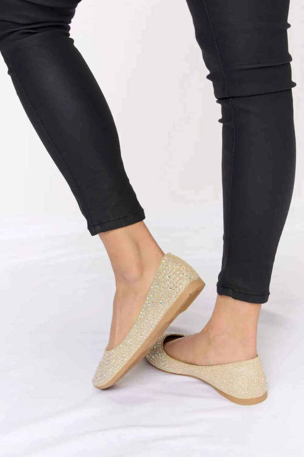 Elegant Rhinestone Embellished Flat Point Toe Slip-Ons by Forever Link