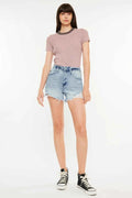 Distressed High Waist Denim Shorts with Pockets — Livostyle