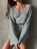 Striped Long Sleeve Top and Shorts Set — Livostyle