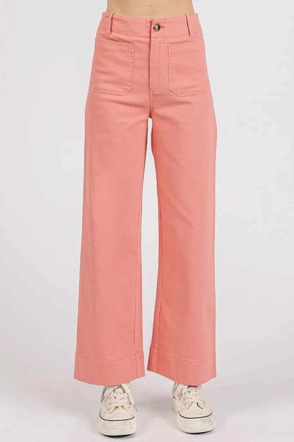 Coral Twill Patch Pocket High Rise Wide Leg Pants