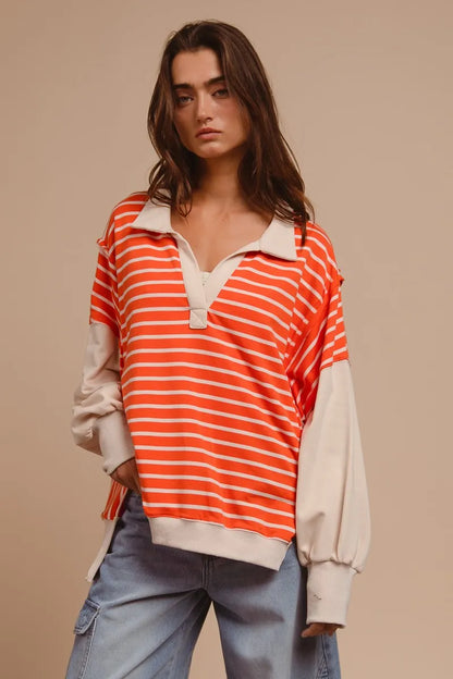 Classic Striped Loose Fit Knit Top with Unique Cut Edge Detail — Livostyle