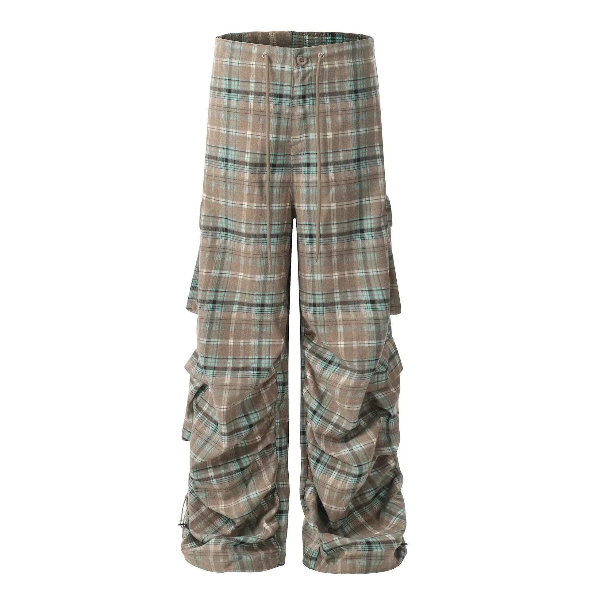 Men's Plaid Ruched Wide Leg Pants — Livostyle